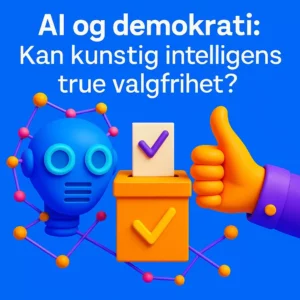 AI og demokrati – Kan kunstig intelligens true valgfrihet? 3D illustrasjon av kunstig intelligens og stemmeurne