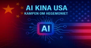 Futuristisk illustrasjon av AI-rivalisering mellom Kina og USA