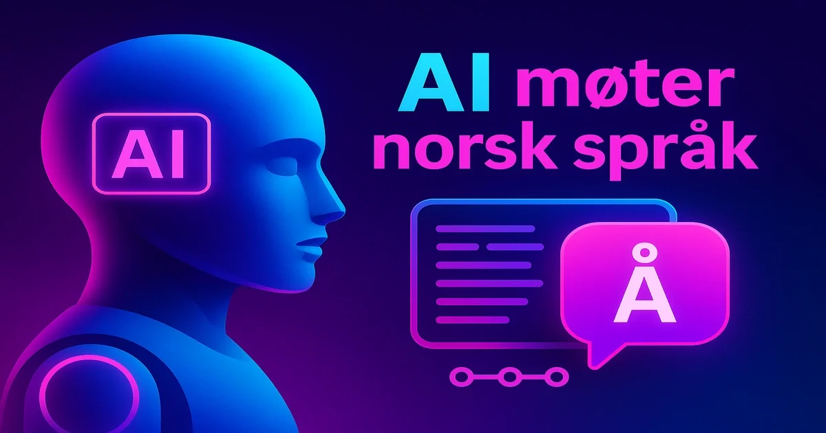 Futuristisk illustrasjon av AI møter norsk språk i neonstil