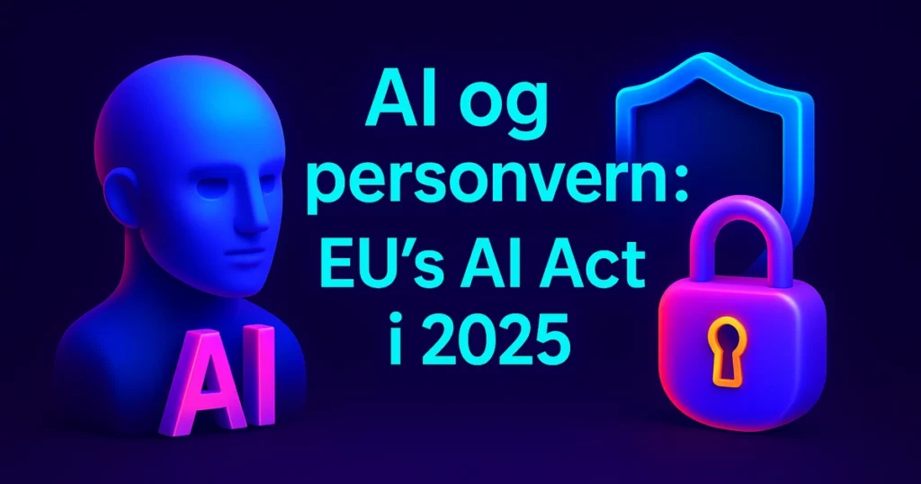 Futuristisk illustrasjon av AI og personvern i EU’s AI Act 2025 title
