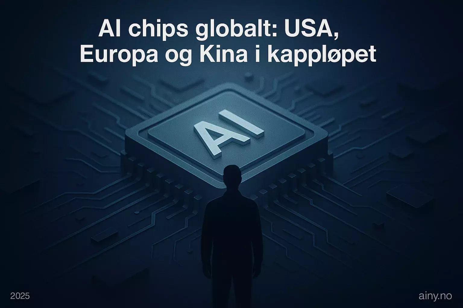 Illustrasjon KI-generert med OpenAI API for artikkelen: AI chips globalt: USA, Europa og Kina i kappløpet