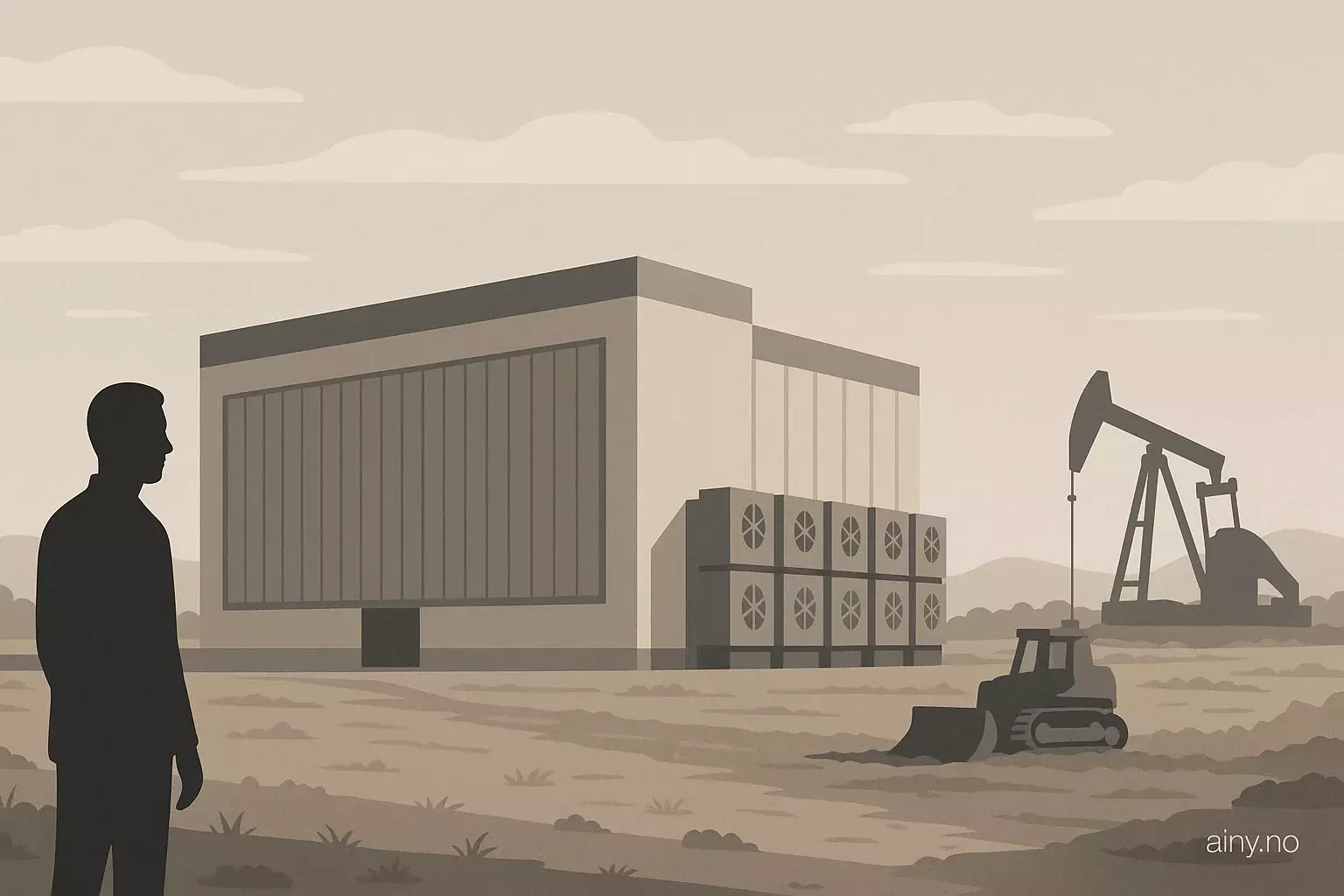 Illustrasjon KI-generert med OpenAI API for artikkelen: AI-datasentre drives av fracked gass og bulldozet land