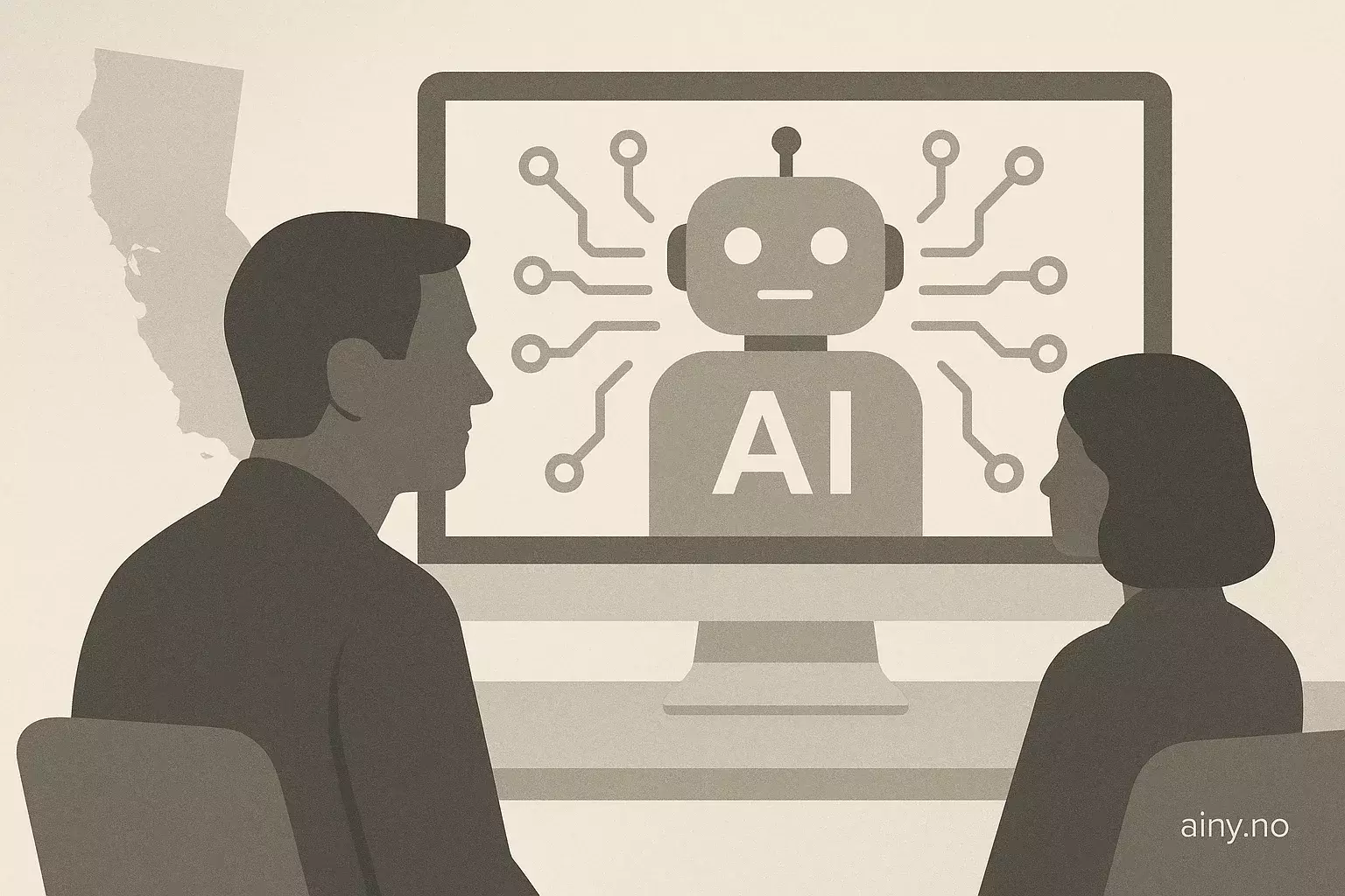 Illustrasjon KI-generert med OpenAI API for artikkelen: California først med regulering av AI-kompanjongchatboter