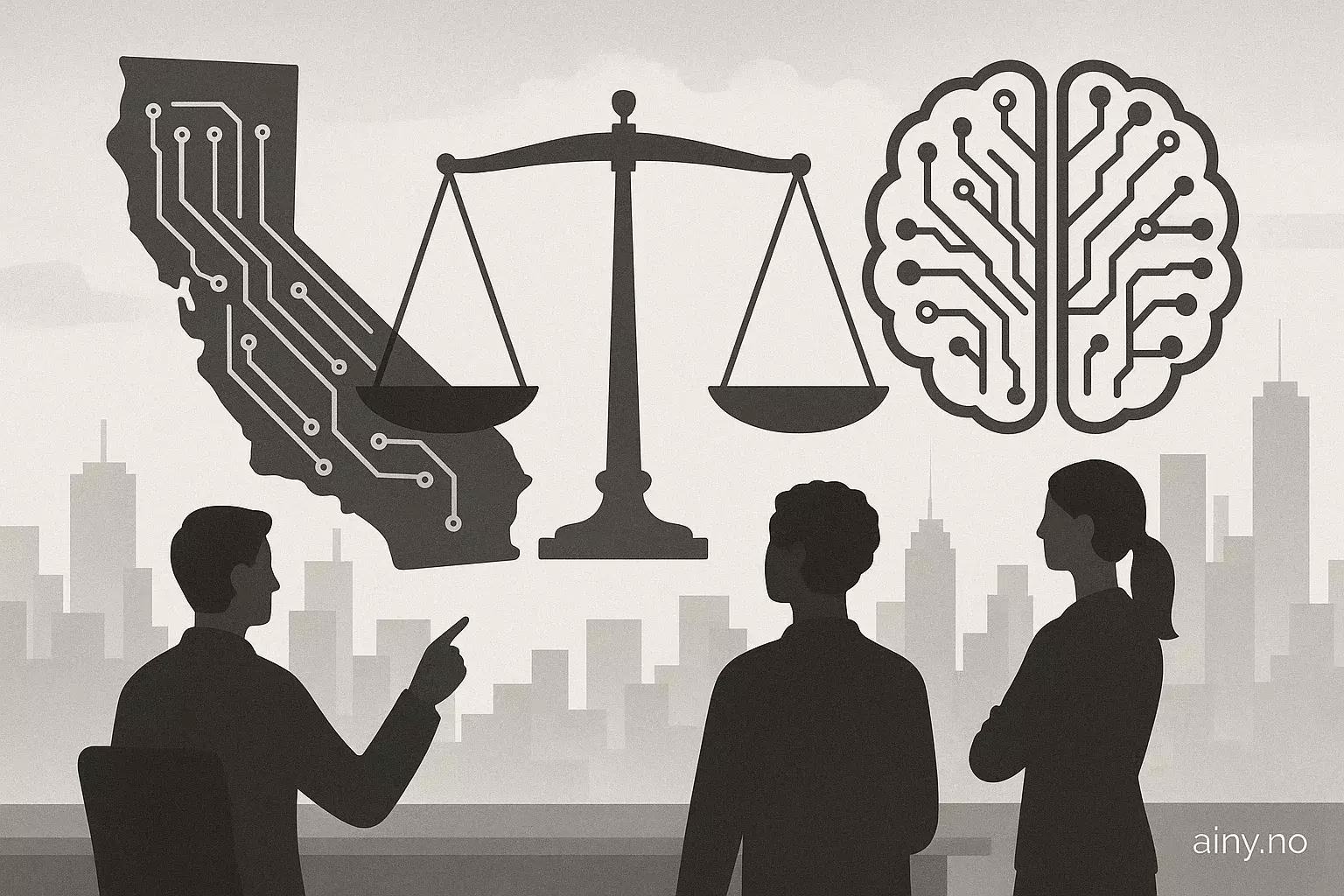 Illustrasjon KI-generert med OpenAI API for artikkelen: California vedtar AI-sikkerhetslov som fremmer både regulering og innovasjon