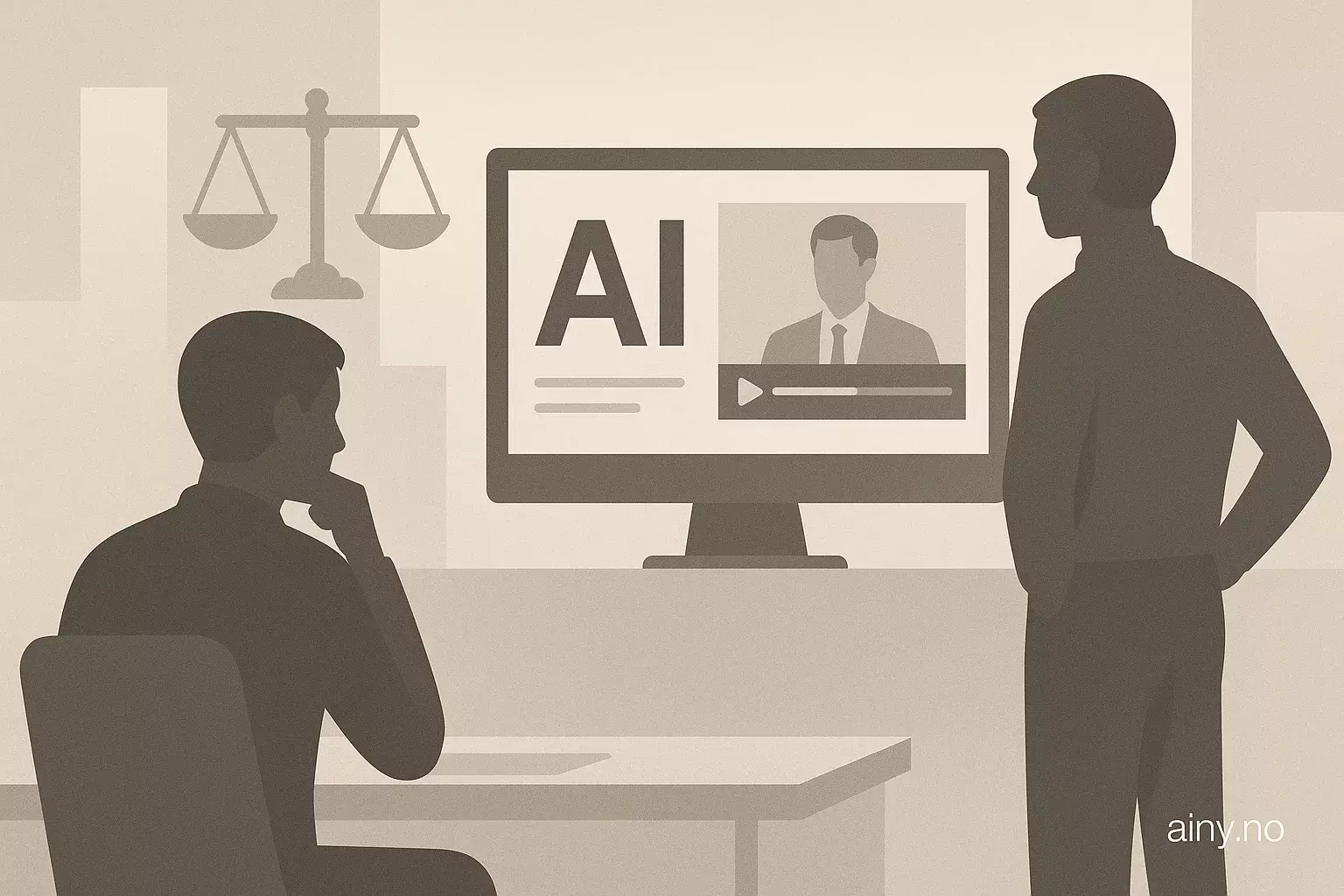 Illustrasjon KI-generert med OpenAI API for artikkelen: Jussfunn etter Sora 2: bekymring rundt rettigheter