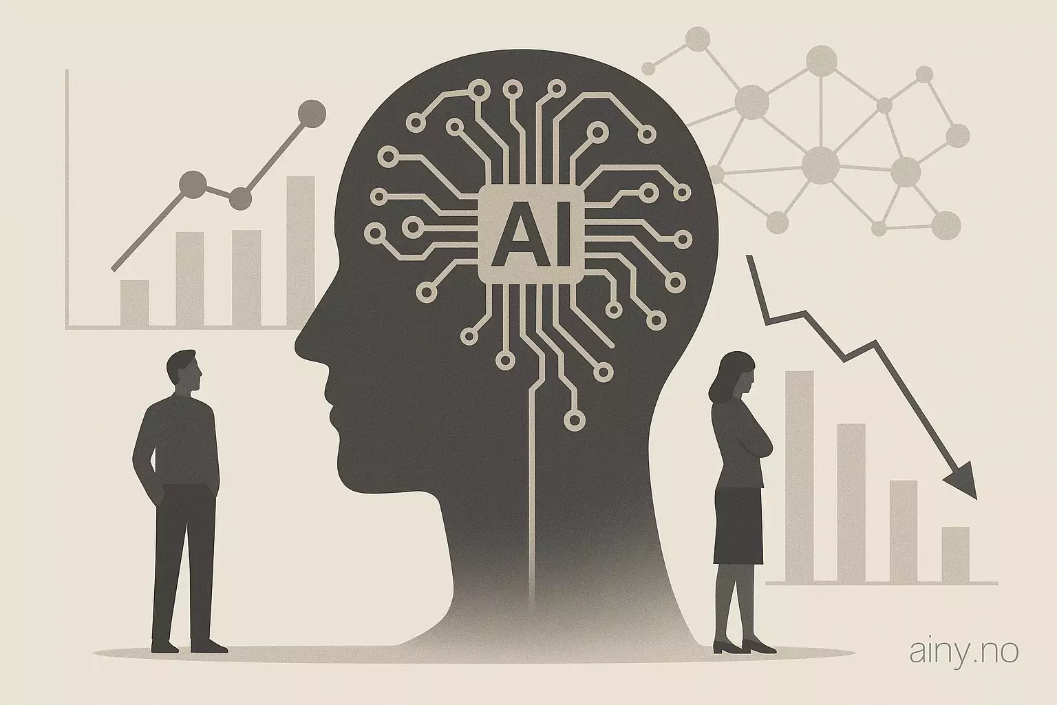 Illustrasjon KI-generert med OpenAI API for artikkelen: KI-løft løfter noen programvareaksjer, andre faller