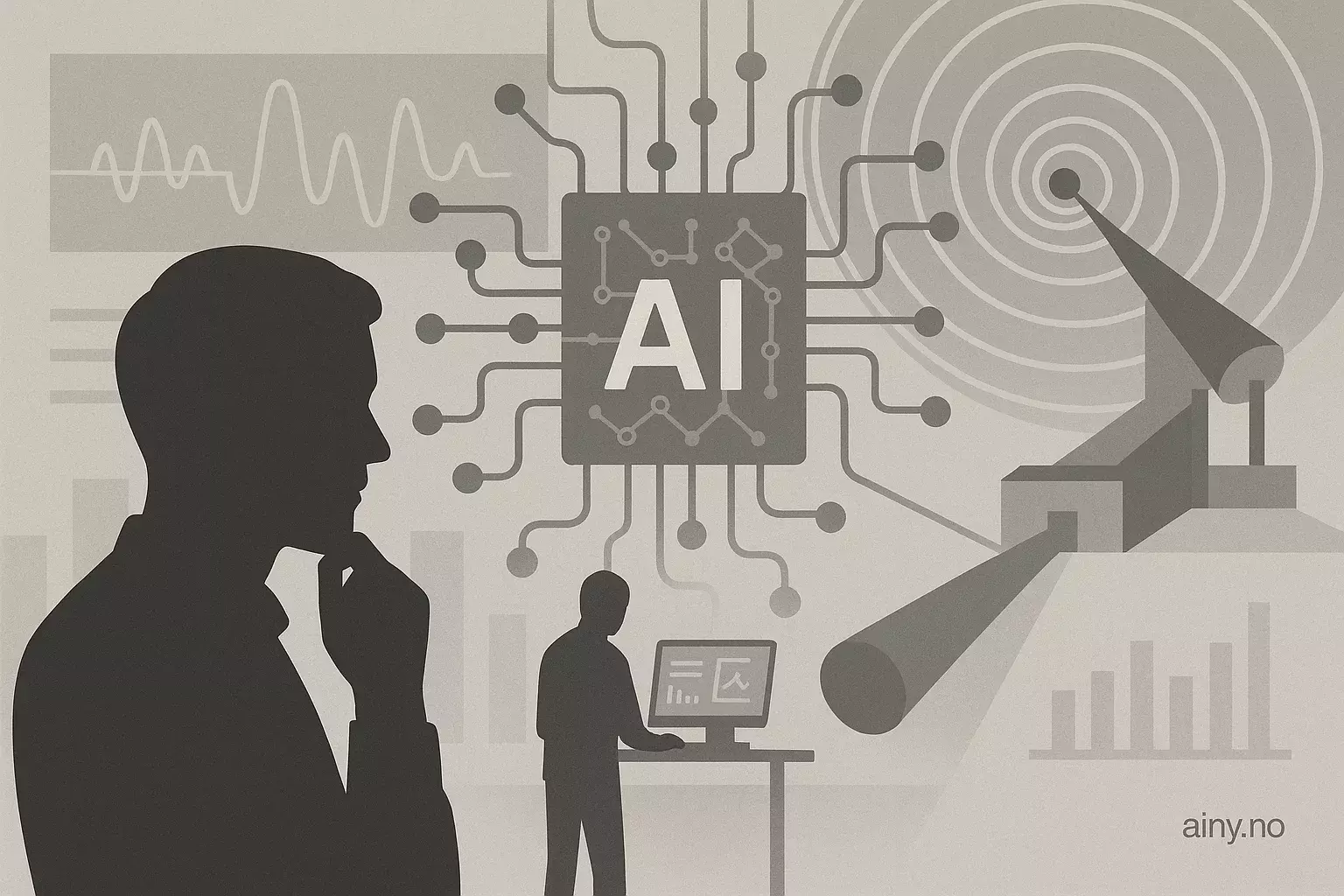 Illustrasjon KI-generert med OpenAI API for artikkelen: Ny KI-metode skjerper LIGO: 30–100x mindre kontrollstøy