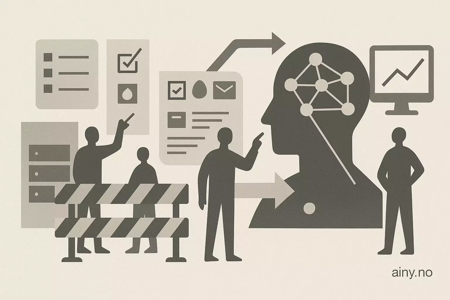 Illustrasjon KI-generert med OpenAI API for artikkelen: Tekniske guardrails for KI: data, modell og output
