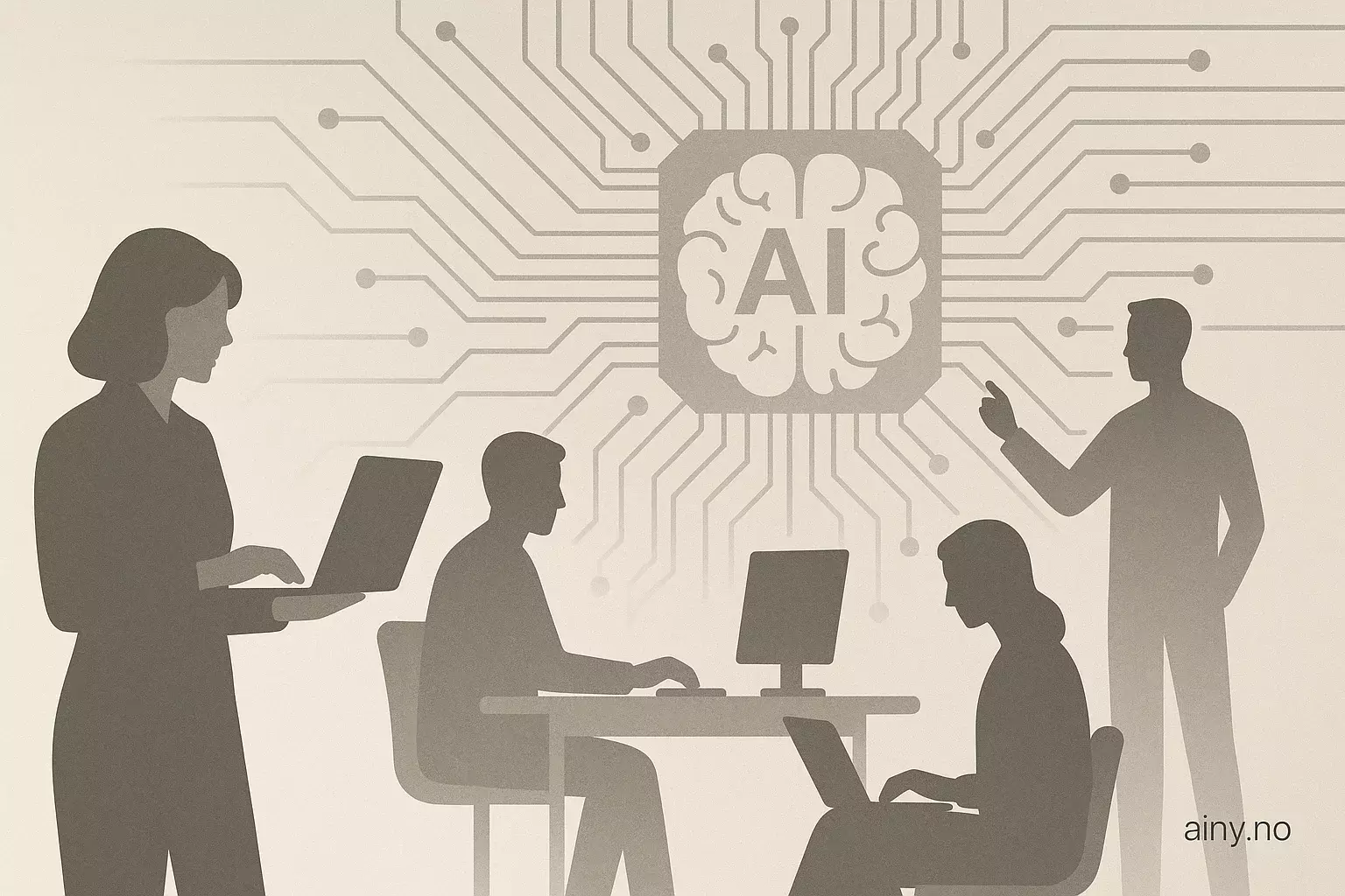 Illustrasjon KI-generert med OpenAI API for artikkelen: Teknologijobber holder seg stabile til tross for AI-frykt