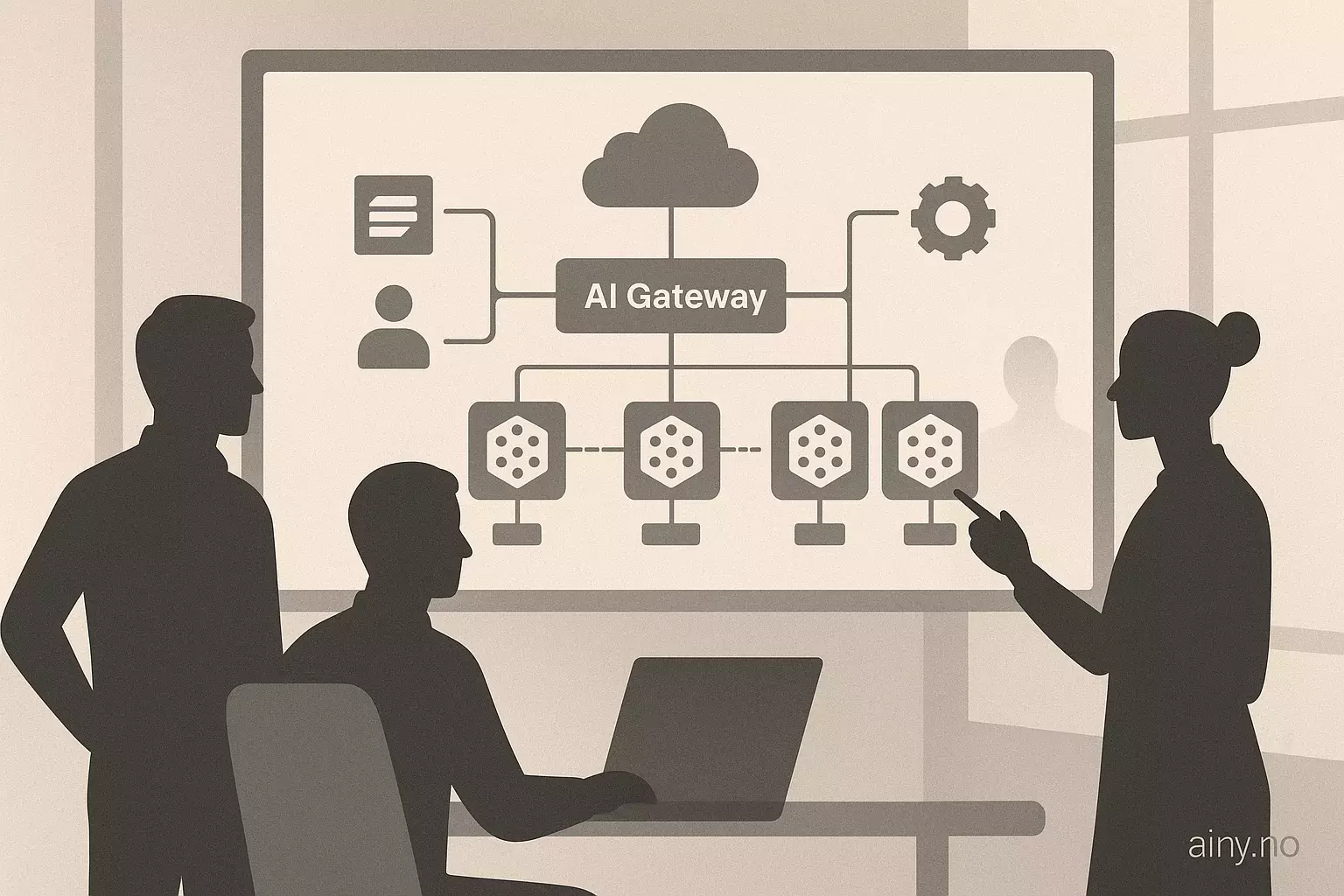 Illustrasjon KI-generert med OpenAI API for artikkelen: AWS lanserer referansearkitektur for flerleverandør AI-gateway