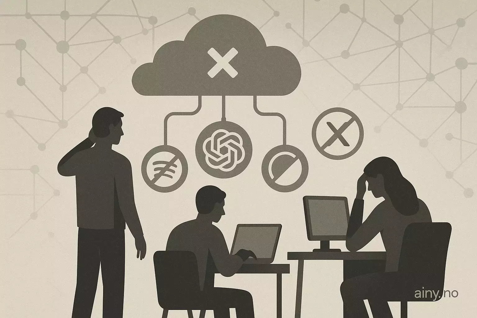 Illustrasjon KI-generert med OpenAI API for artikkelen: Cloudflare-feil tok ned ChatGPT, X og Spotify