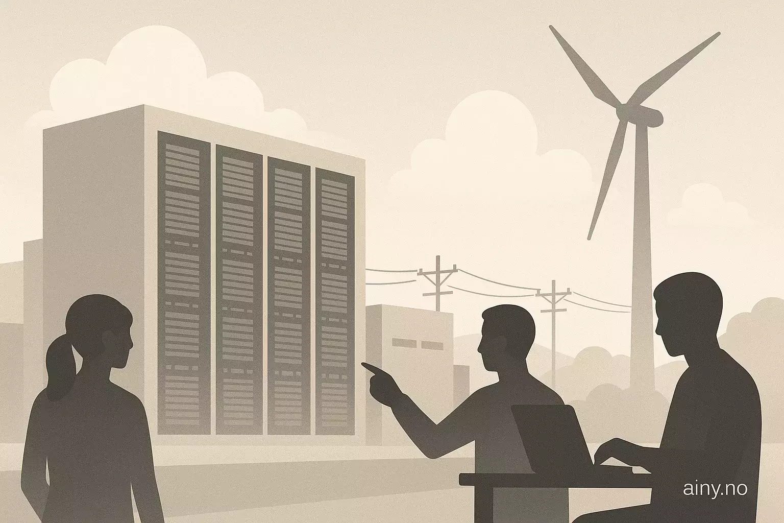 Illustrasjon KI-generert med OpenAI API for artikkelen: Datasenterboom krever massiv fornybar kraft