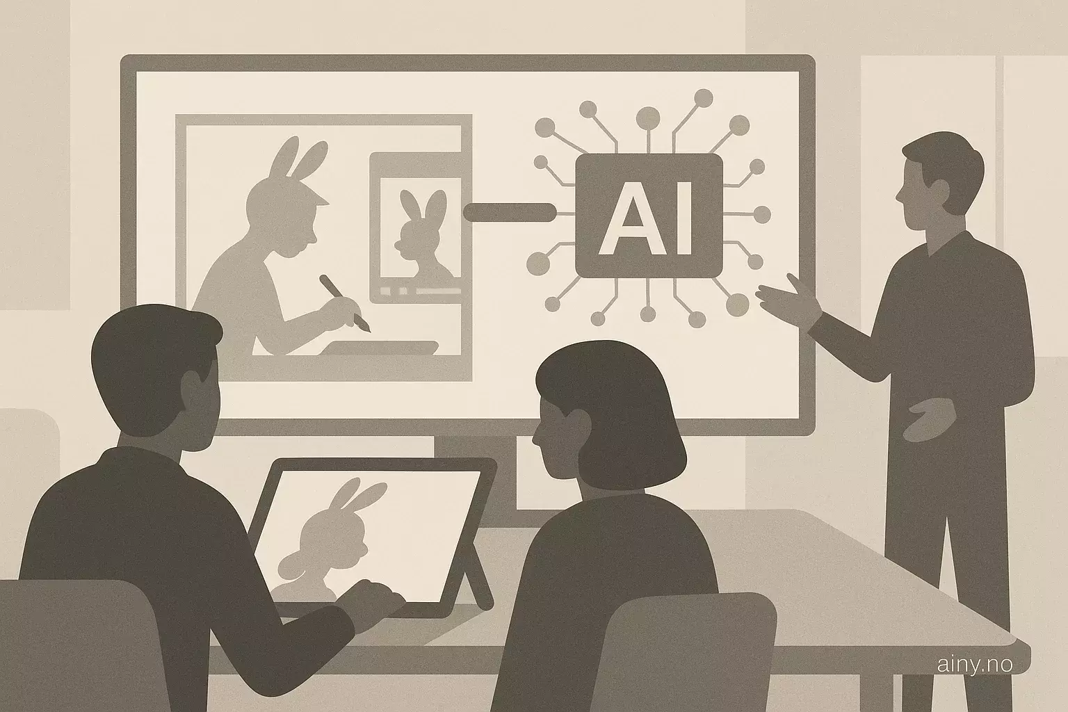 Illustrasjon KI-generert med OpenAI API for artikkelen: Disney tester AI-verktøy som forkorter animasjonstiden