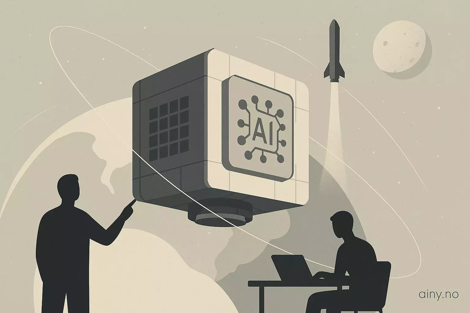 Illustrasjon KI-generert med OpenAI API for artikkelen: Elon Giant planlegger 100 GW per år for datacentre i rommet