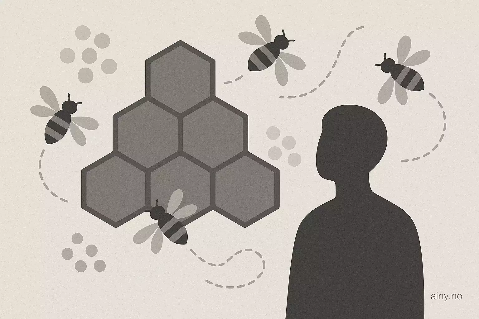 Illustrasjon KI-generert med OpenAI API for artikkelen: Agentisk flokkoptimering med Artificial Bee Colony