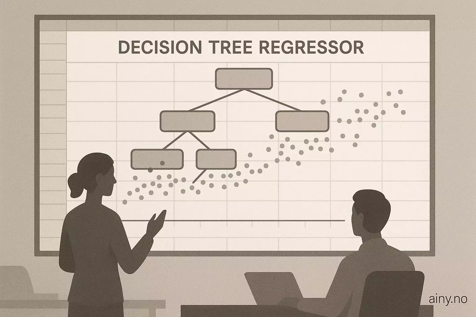Illustrasjon KI-generert med OpenAI API for artikkelen: Beslutningstre-regressor forklart i Excel