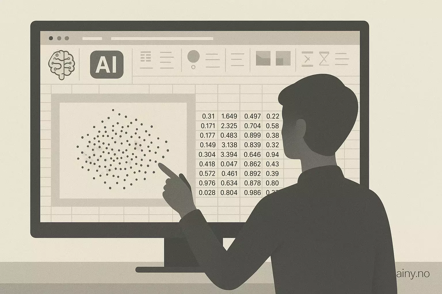 Illustrasjon KI-generert med OpenAI API for artikkelen: Embeddings i Excel: læring og utforskning