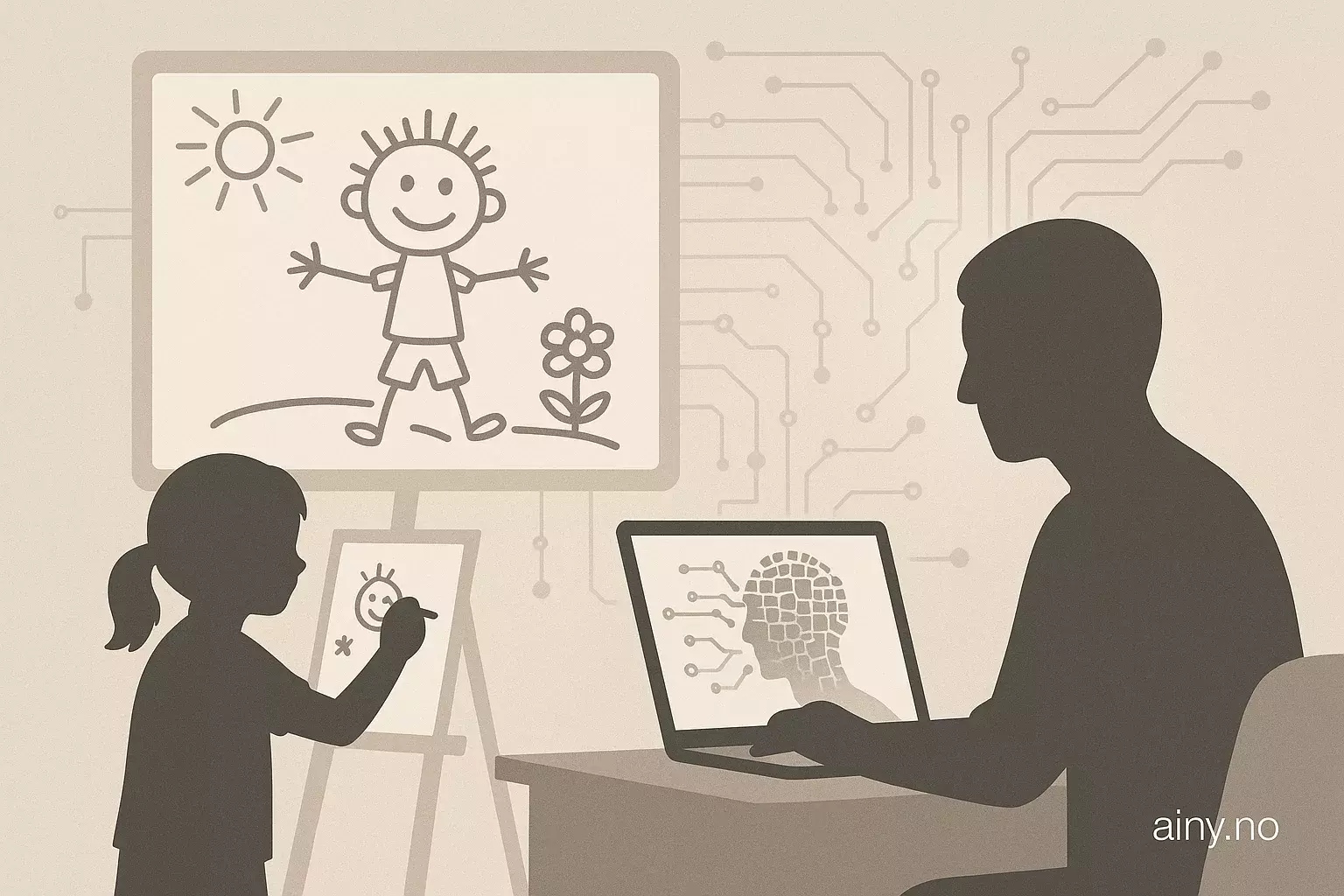 Illustrasjon KI-generert med OpenAI API for artikkelen: Forelder bruker AI for å gjøre barnets kunst levende