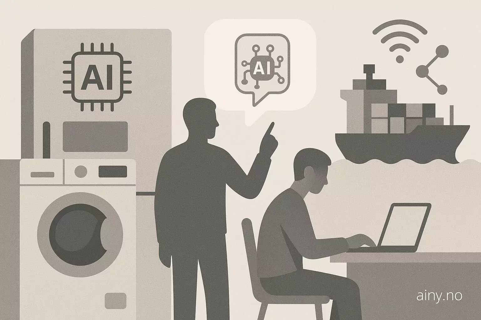 Illustrasjon KI-generert med OpenAI API for artikkelen: Samsung bruker KI i hvitevarer og autonom skipsdrift