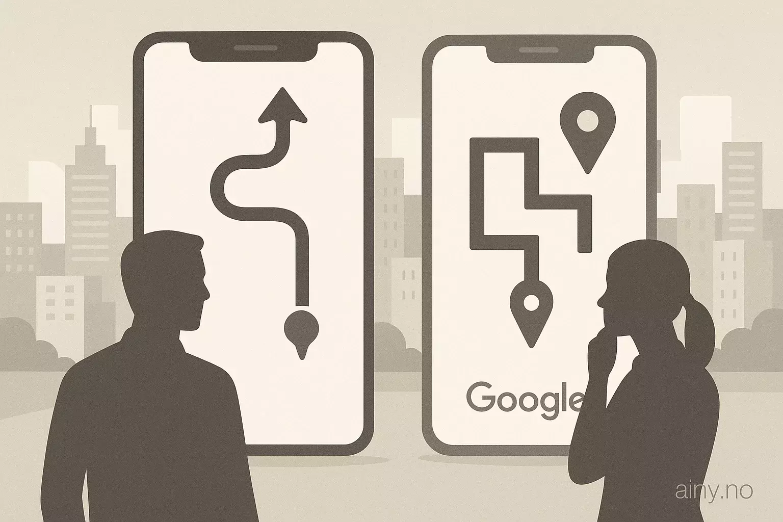 Illustrasjon KI-generert med OpenAI API for artikkelen: Waze slår Google Maps for bilnavigasjon