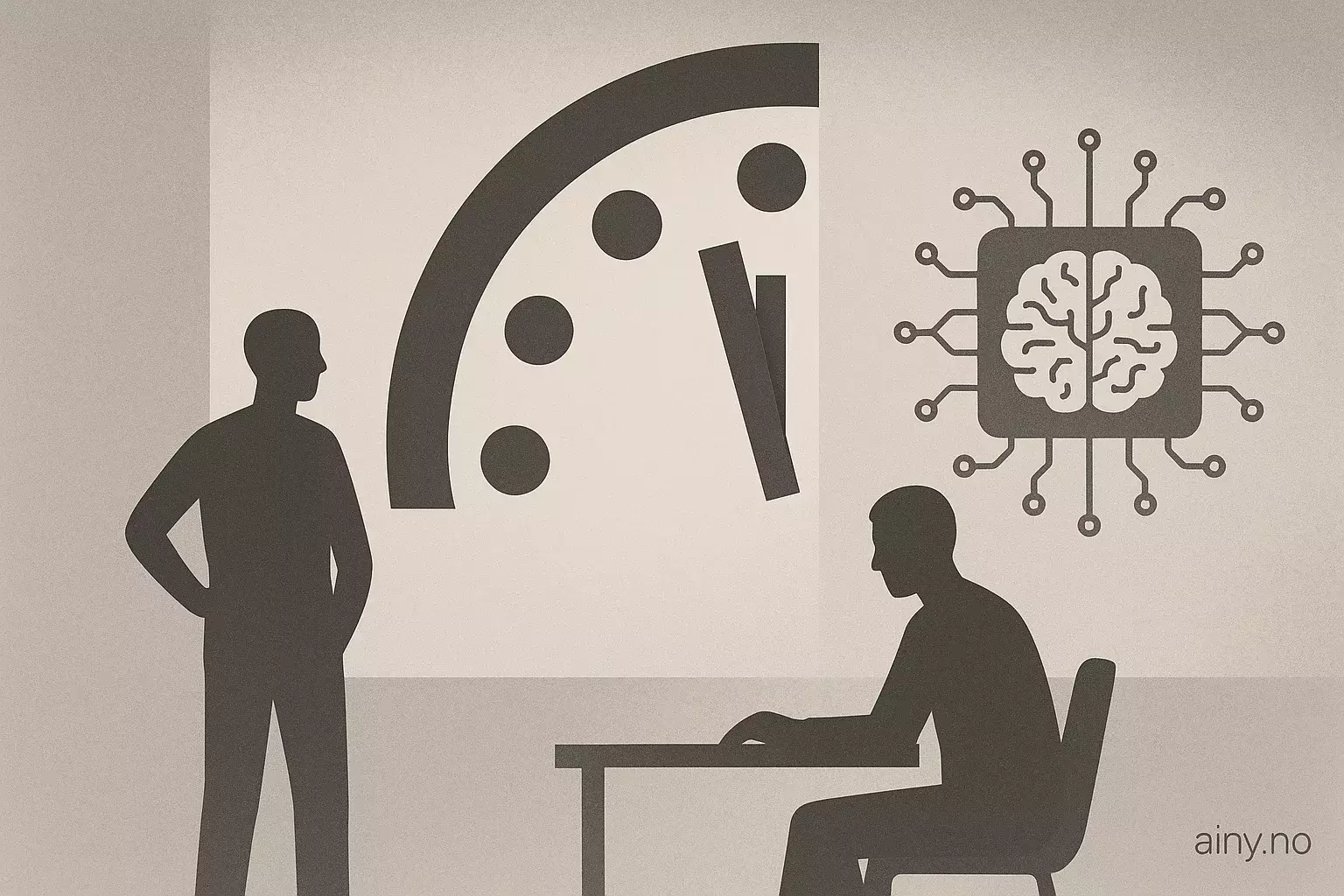 Illustrasjon KI-generert med OpenAI API for artikkelen: Dommedagsklokka rykket 4 sekunder nærmere midnatt