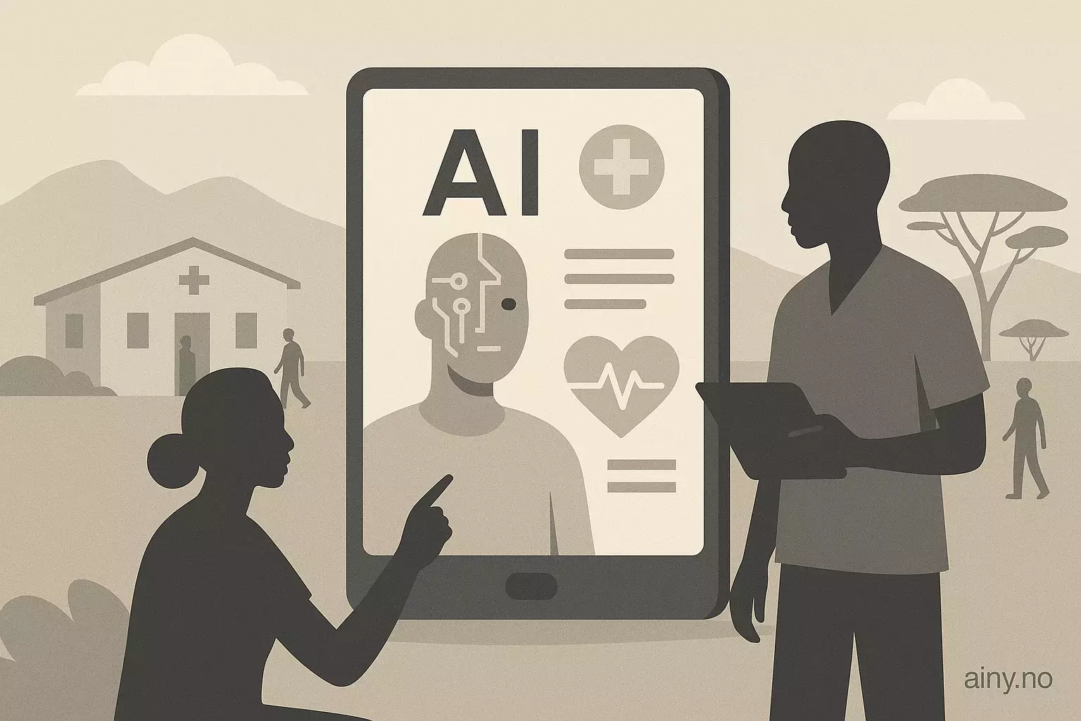 Illustrasjon KI-generert med OpenAI API for artikkelen: Gates Foundation og OpenAI tester KI i afrikansk primærhelse