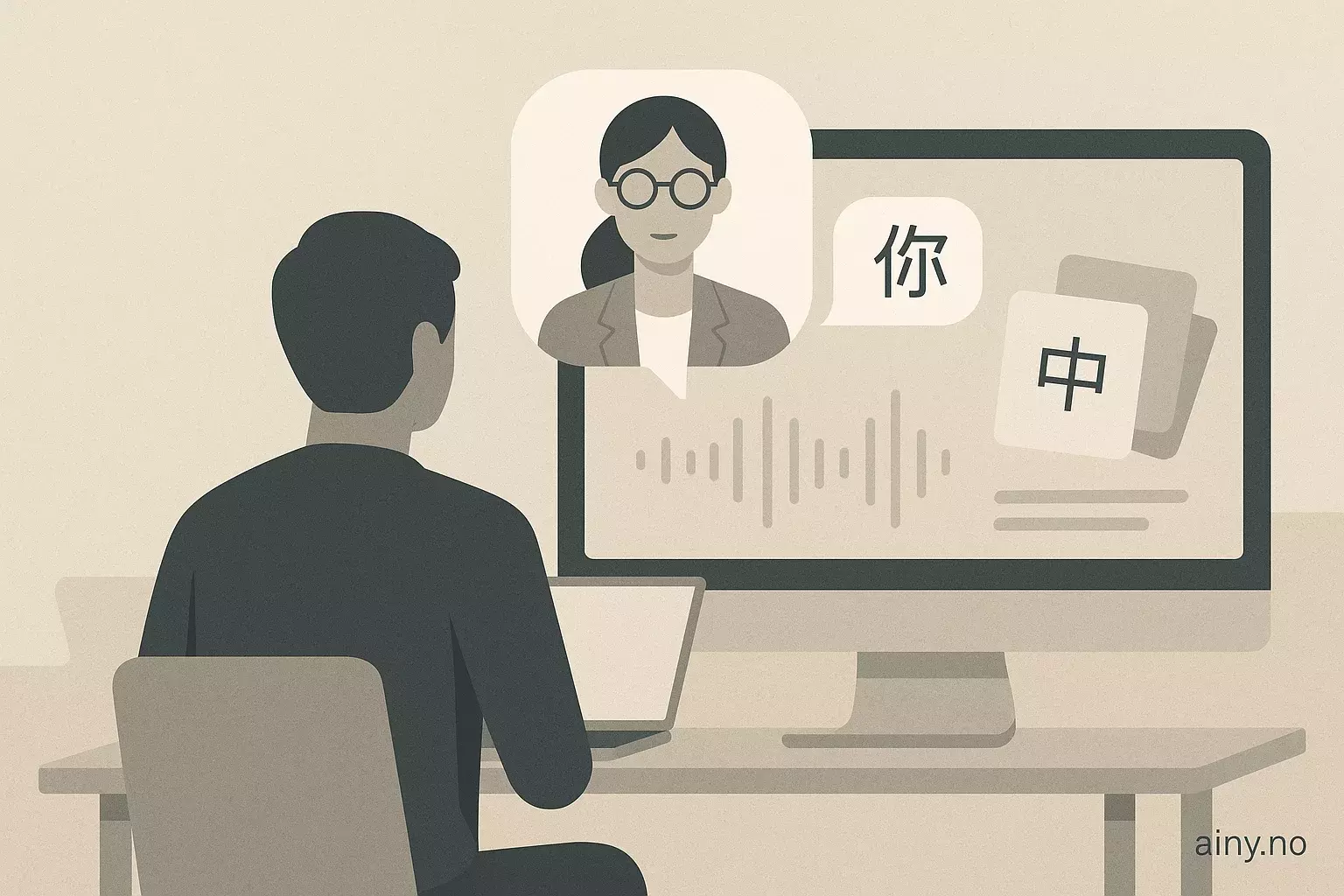 Illustrasjon KI-generert med OpenAI API for artikkelen: KI-coach gir uttalehjelp i mandarin via n8n