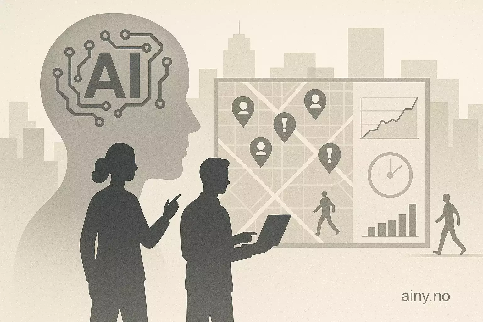 Illustrasjon KI-generert med OpenAI API for artikkelen: Modell for gangrisiko med rom‑tid maskinlæring