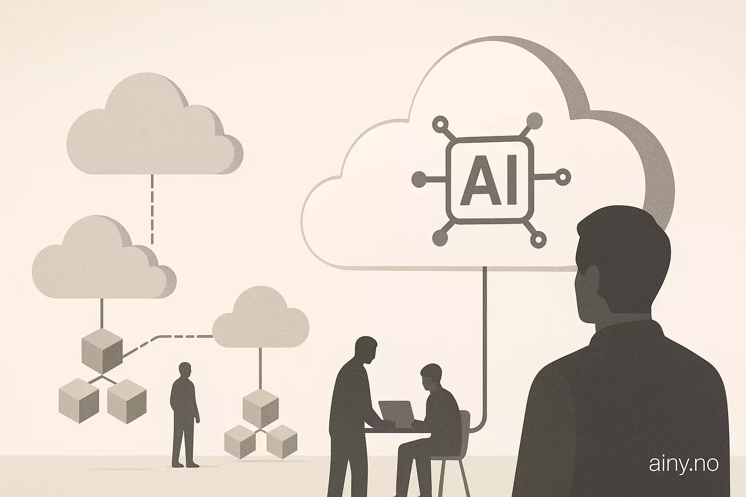 Illustrasjon KI-generert med OpenAI API for artikkelen: Frakoblede skyer skal styrke KI-datastyring