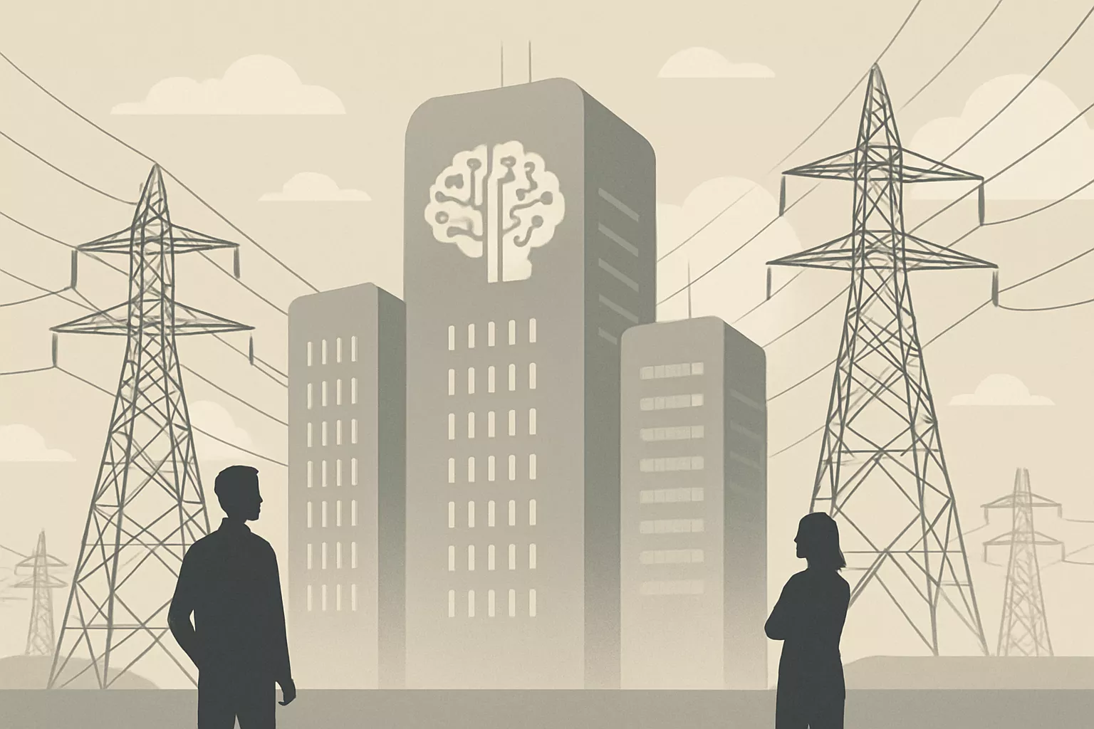 Illustrasjon av Europeiske kraftnett under press fra AI-datacenter